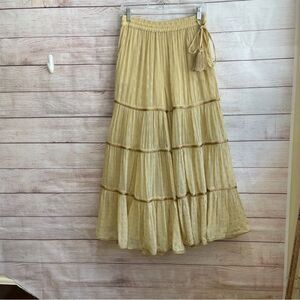 MUSTARD CRINKLE TIERED VERY WIDE LEG PANTS IN YELLOW‎